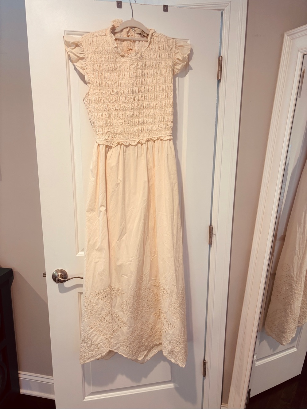 Storia Cream Smocked Maxi Dress with Flutter Sleeves